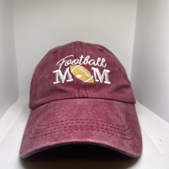 Football Mom Embroidered Baseball Cap – Adjustable Distressed Red Hat - Picture 1 of 5
